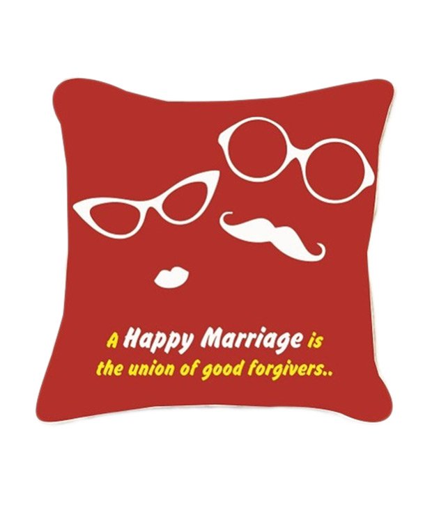 Fantaboy Happy Marriage Printed Polyester Silk Cushion Cover