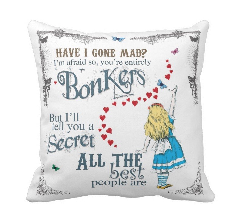 Fantaboy Alice In Wonderland With Mad Hatter Quote Cushion Cover