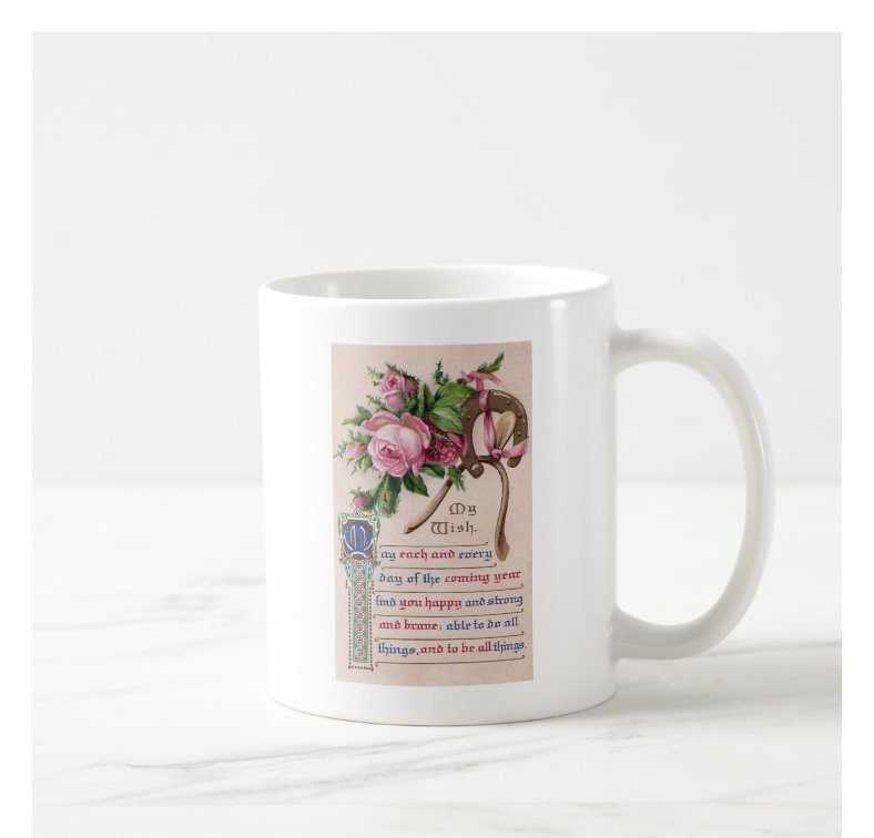 Fantaboy Birthday Wish Roses and Horseshoe Coffee Mug 