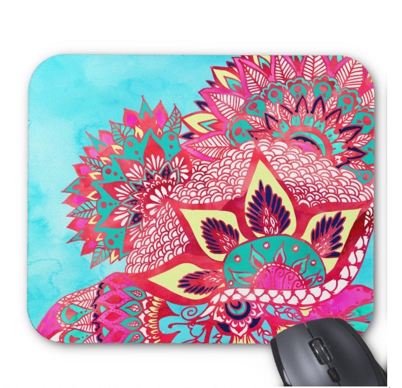 Fantaboy Bohemian Boho Red Blue Floral Paisley Pattern Mouse Pad