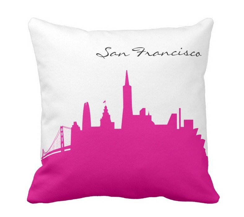 Fantaboy Hot Pink and White San Francisco Skyline Cushion Cover