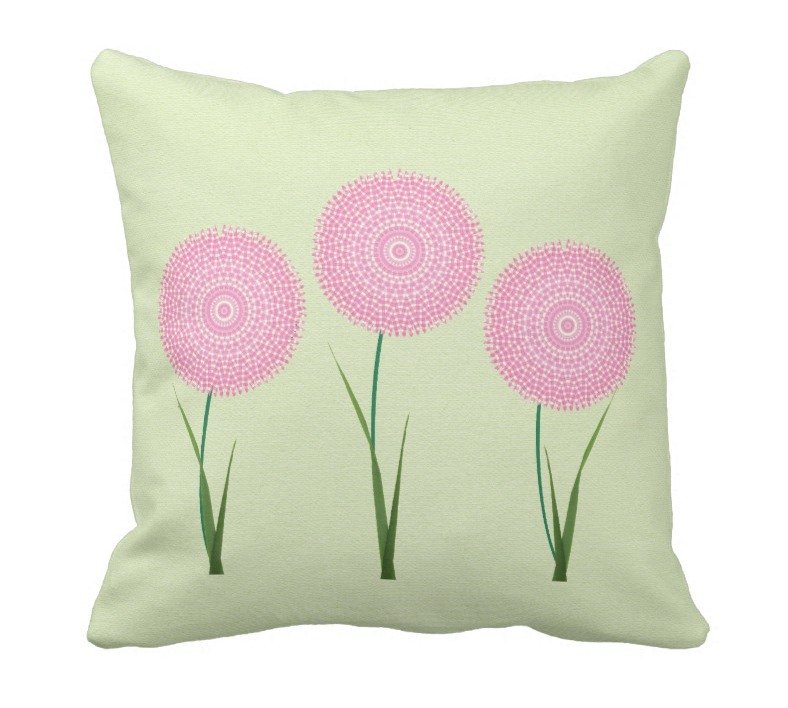 Fantaboy Pink Green Cute Blooming Flowers Cushion Cover