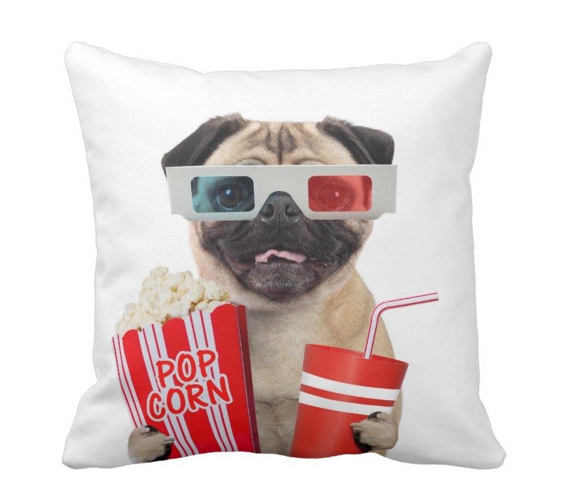 Fantaboy Pug Watching a Movie Cushion Cover